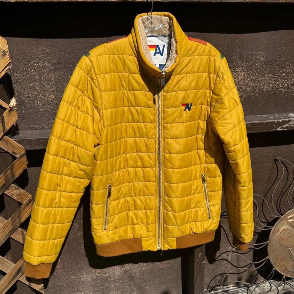 Aviator Nation Yellow Bomber Jacket with Rainbow Design - Picture 2 of 6